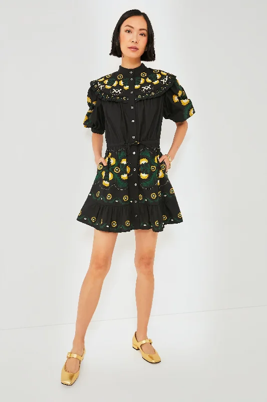 Black Perle Print Puff Sleeve Dress Tunics Stylish elegant