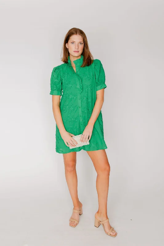 Short Sleeve Floral Applique Mini Dress Fashionable Button-Front Mini Dress