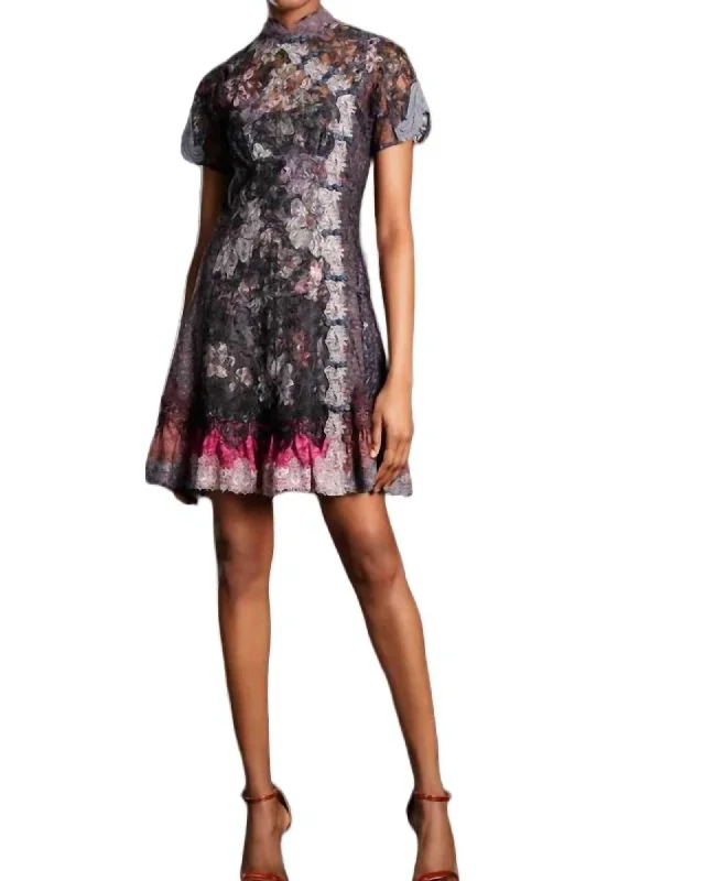 Qipao Mini Dress In Black | Black Stylish Ruffle Mini Dress