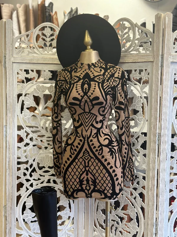 Sequin Design Mini Dress Trendy Button-Detail Mini Dress