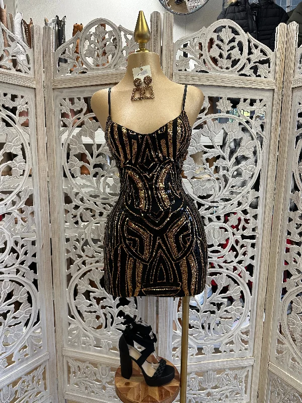 Black Sequin Pattern Mini Dress Trendy Crossover Mini Dress