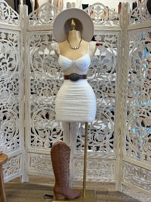 White Corset Mesh Mini Dress- Stretchy Elegant Off-Shoulder Dress Mini
