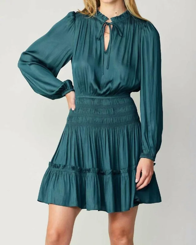 Balloon Sleeve Mini Dress In Dark Teal | Dark Teal Trendy Off-Shoulder Dress Mini