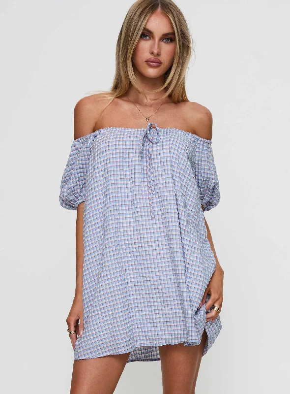 Morning Doves Mini Dress Blue Cozy Knit Mini Dress