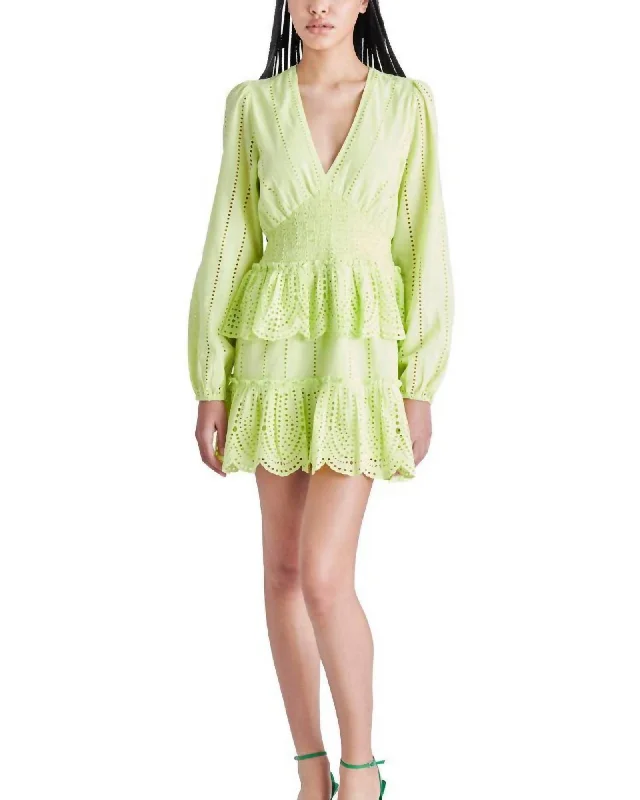 Raquelle Mini Dress In Sunny Lime | Sunny Lime Fashionable Button-Front Mini Dress