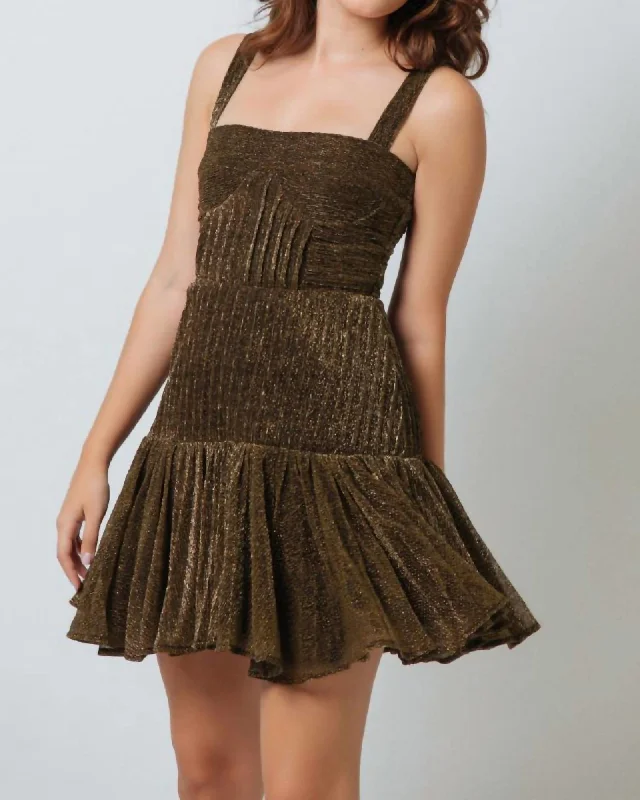 Aitana Mini Dress In Gold | Gold Elegant Silk Mini Dress