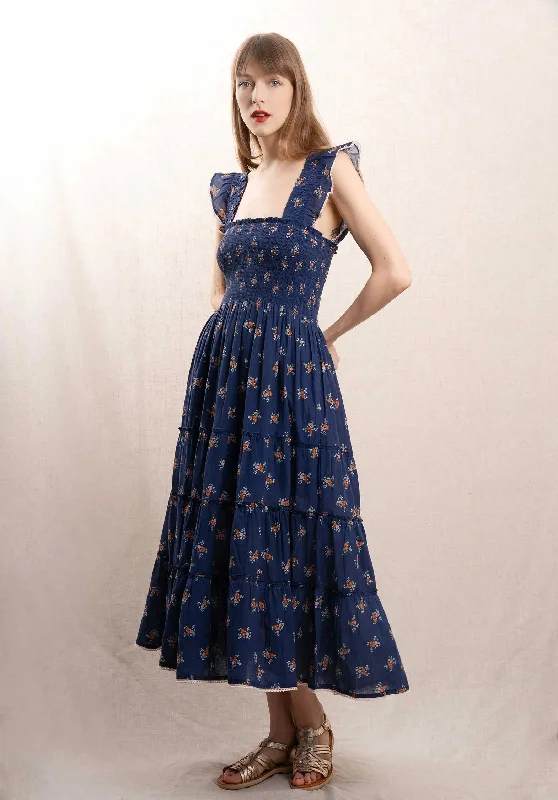 Dress Vivi Print Maxi Navy Boat Neckline Classic