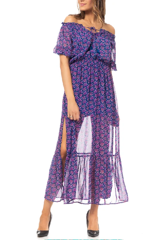 Caralia Purple Printed Dress with Transparency Tunics Spring floral