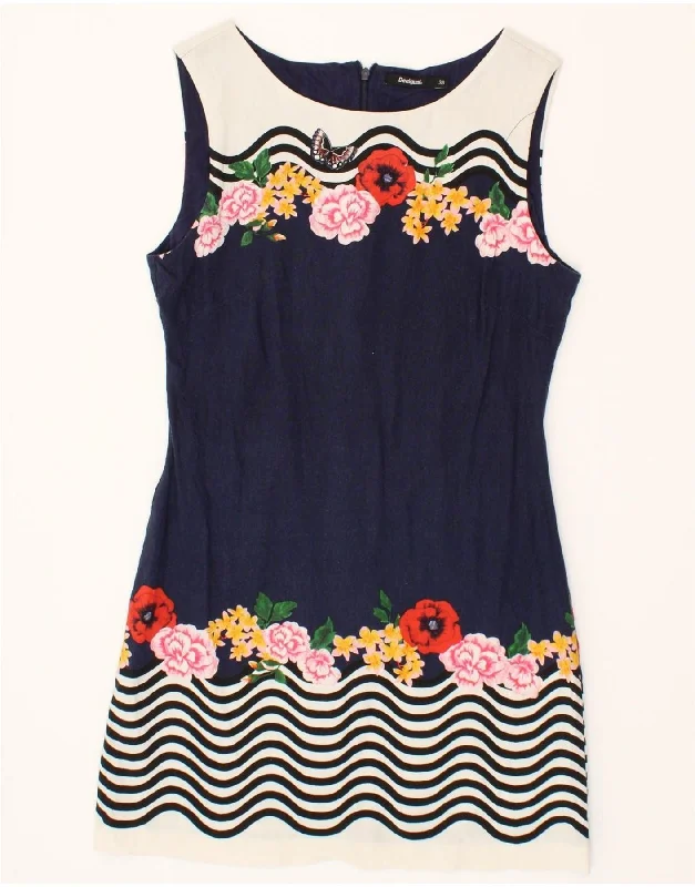 DESIGUAL Womens Sleeveless Sheath Dress EU 38 Medium Navy Blue Floral Tunics Occasion special