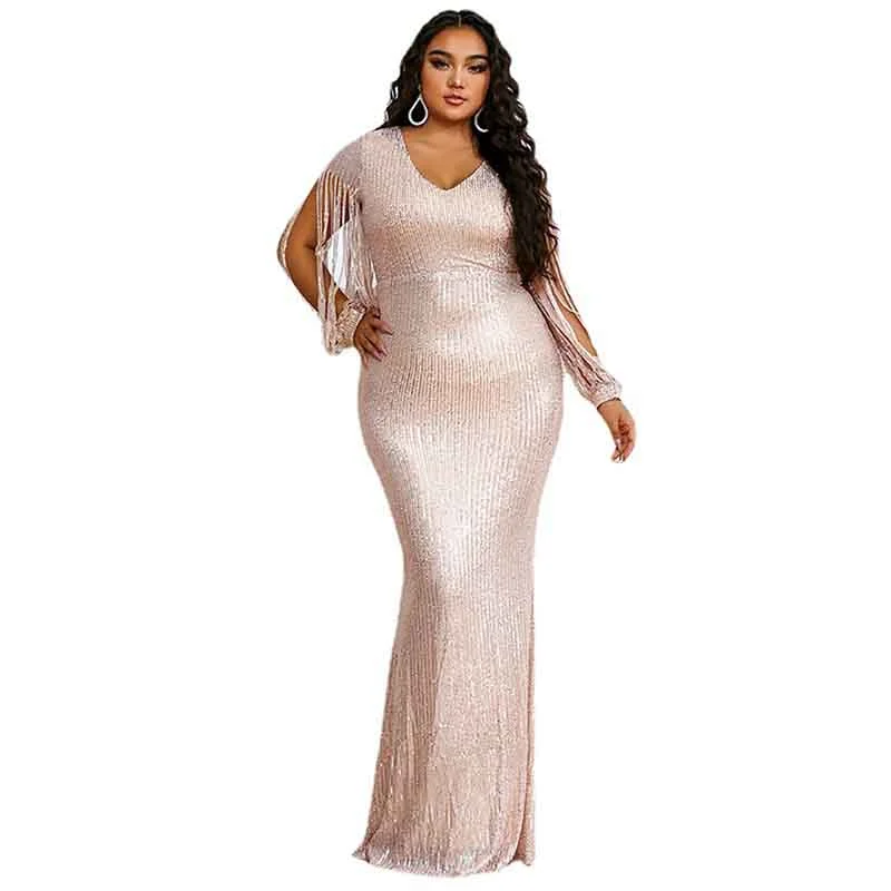 Women Plus Size Shinny Sequin Long Evening Dress Formal Prom Gown Tunics Print Colorful