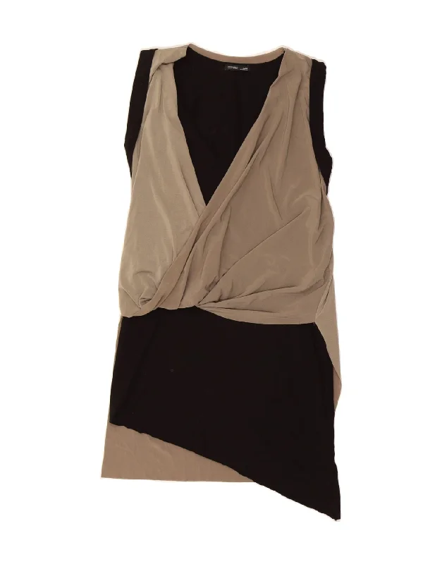 ZARA Womens Sleeveless Asymmetrical Dress UK 10 Small Beige Colourblock Off-the-shoulder Chic Trendy