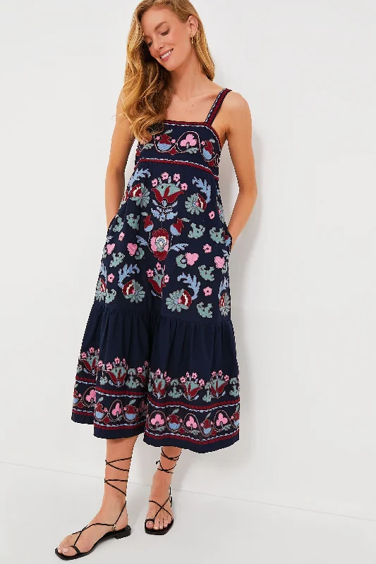 Navy Eclisse Embroidery Slip Dress Tunics Print Colorful