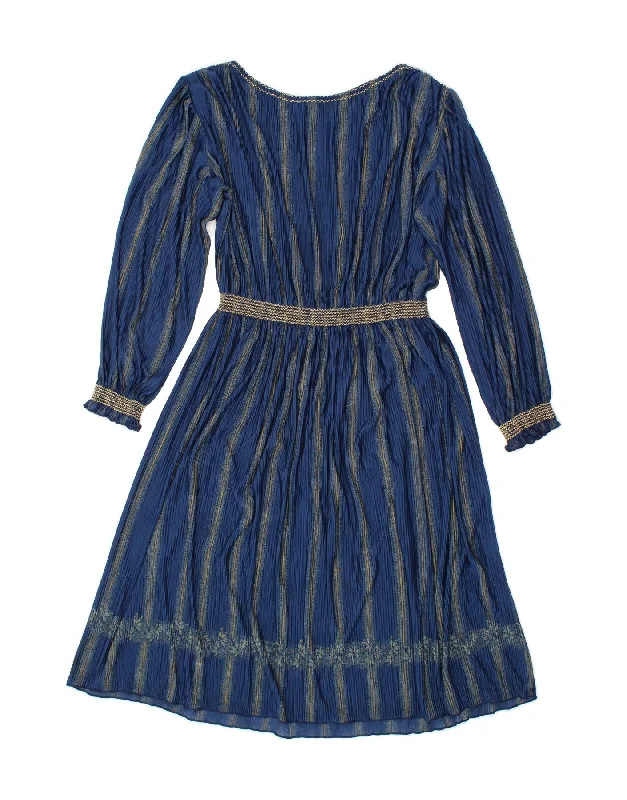 VINTAGE Womens Long Sleeve A-Line Dress UK 18 XL  Navy Blue Striped Tunics Trendy modern