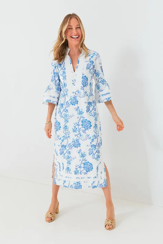 Blue Floral Kit Caftan Dress Tunics Yoga stretchy