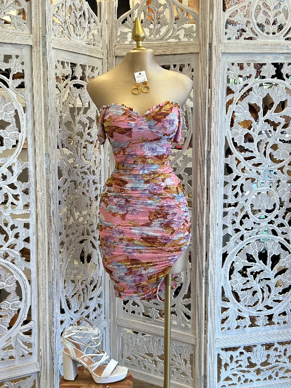 Pink Print Mini Dress Elegant Tulle Mini Dress