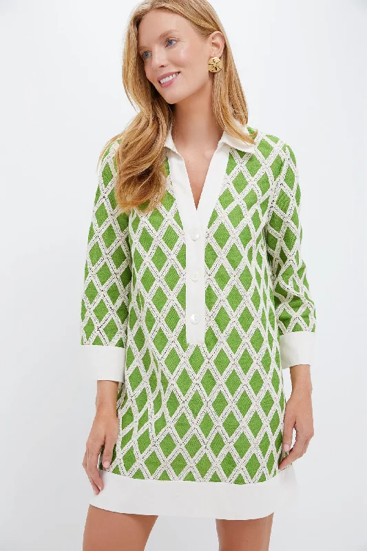 Kelly Green Crochet Collier Dress Crew Neckline Sporty