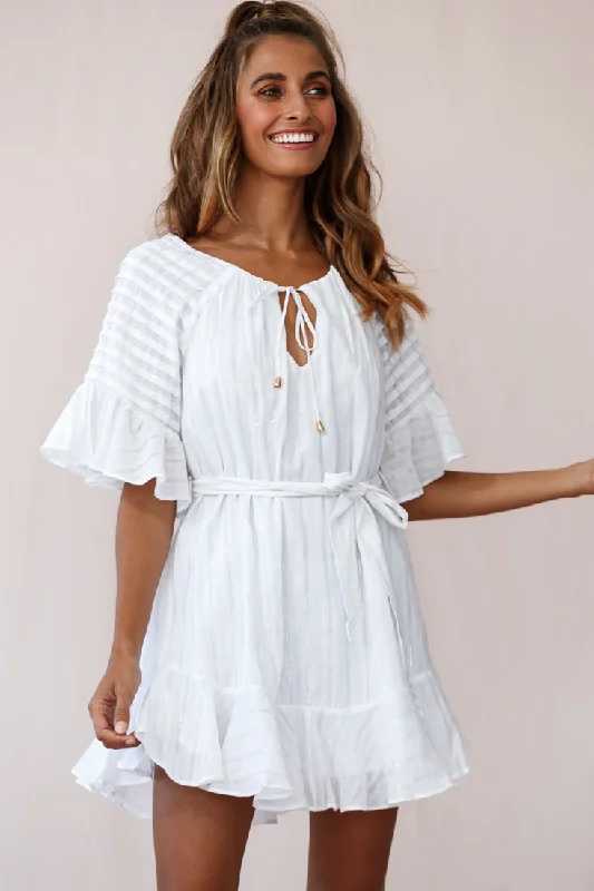 Estonia Pintuck Waist Tie Dress White Tunics Luxurious high-end