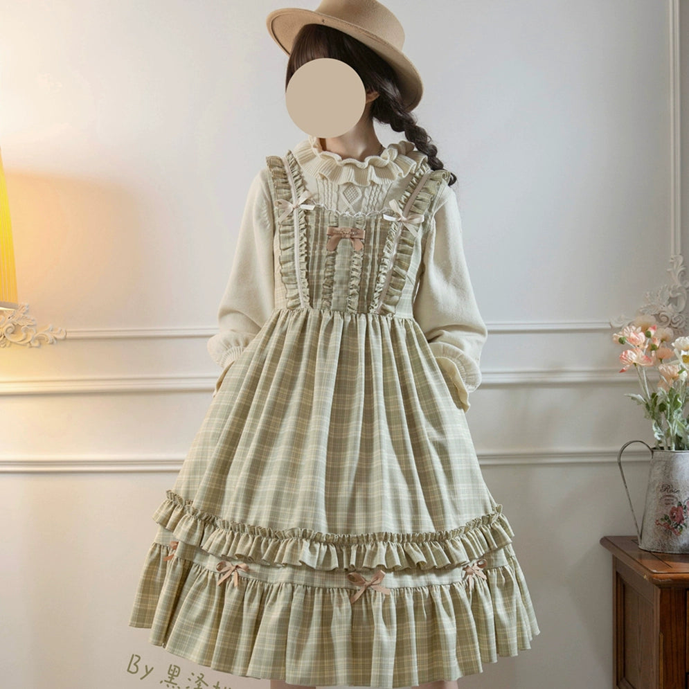 EESSILY~Green Fairy Tales~Classic Lolita Plaid JSK Plus Size Lolita Dress Tunics Formal black