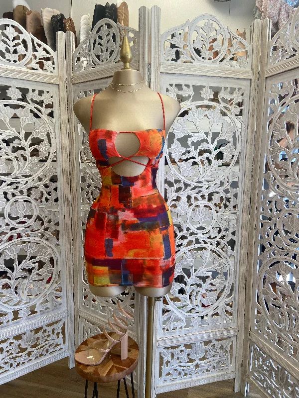 Tie Dye Cutout Mini Dress Stylish Floral Print Mini Dress
