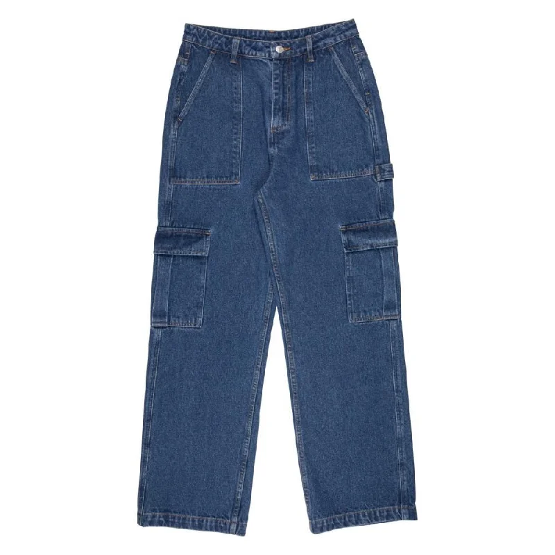 Santa Cruz Womens Pant Workers Cargo - Classic Blue Denim Chic Faux Leather Pants