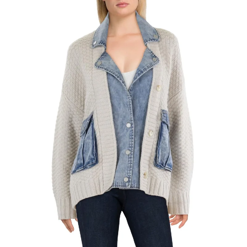 [BLANKNYC] Womens Knitted Denim Denim Jacket V-Neck Jacket Boat Neck Jacket Square Neck Jacket