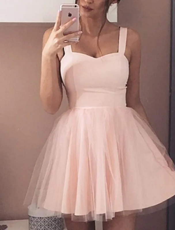 A-Line Cocktail Dresses Party Dress Wedding Guest Homecoming Short / Mini Sleeveless Sweetheart Pink Dress Tulle with Pleats Tunics Review highly