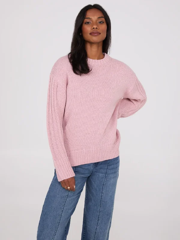 Crew Neck High-Low Sweater Chenille Blend Fleece Blend Nylon Blend
