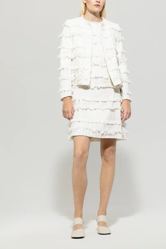 LUISA CERANO White Jacket With Fringes Collared Jacket Crew Neck Jacket Turtle Neck Jacket