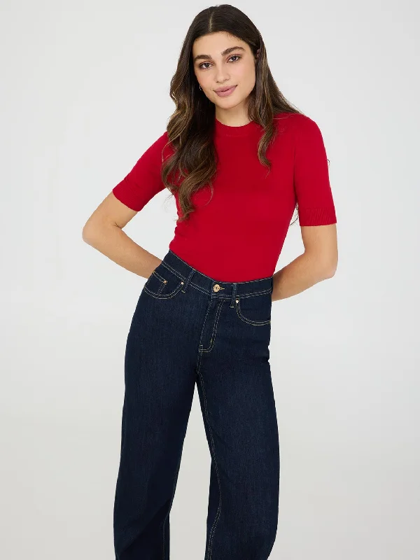 Short-Sleeve Sweater Tailored Straight A-Line