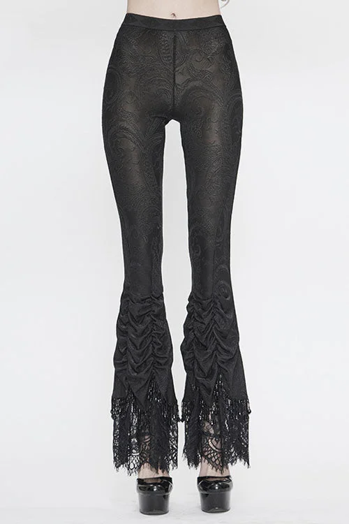 Black Lace Beaded Pleated Gothic Womens Pants Casual Lounge Pants