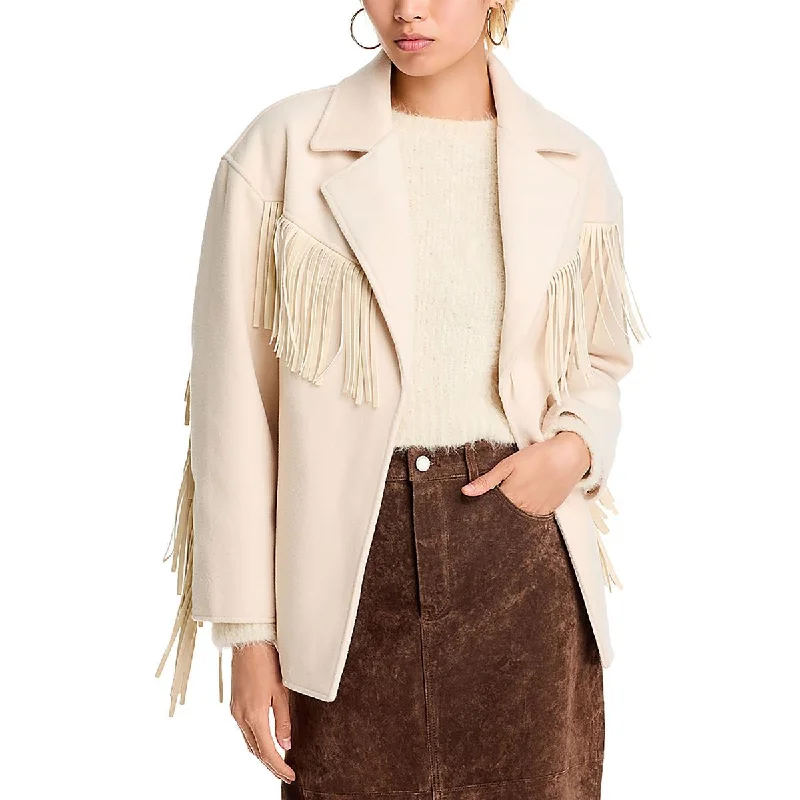 [BLANKNYC] Womens Fringe  Fleece Jacket Zip Front Button Front Snap Front