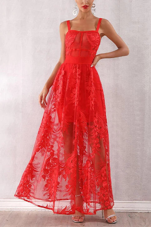 Red Sleeveless Lace Bandage Party Dress Tunics Summer linen