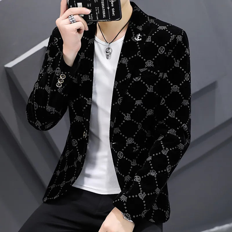 2022 Autumn Men Blazers Luxury Corduroy Casual Slim Suit Jacket Business Social Office Dress Coat Streetwear Jacket Men Clothing Faux Fur Fabric Real Fur Fabric Shearling Fabric
