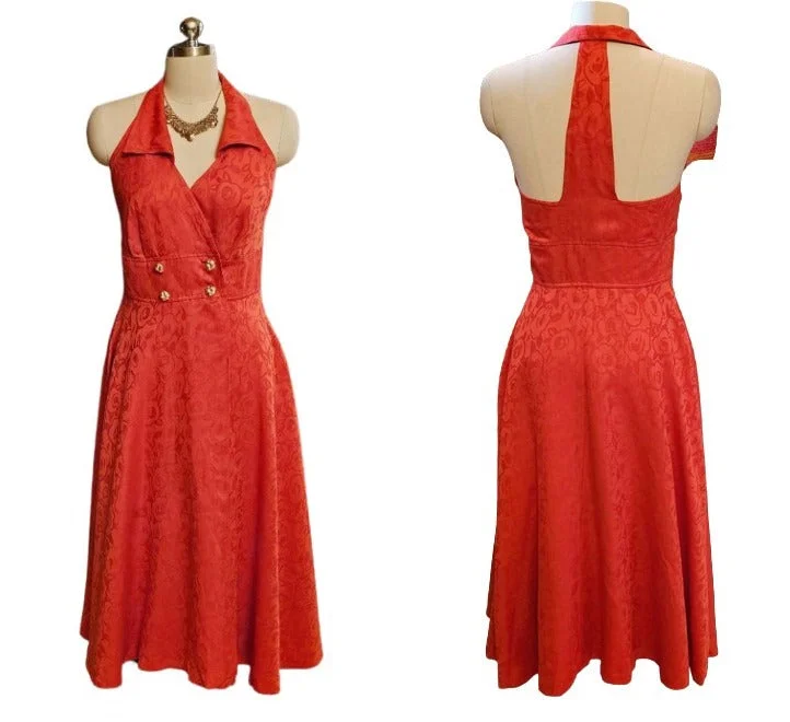 VINTAGE 70S BRANKA KLARIGE T BACK GRAND SWEEP SUNDRESS IN CORAL REEF T BACK DRESS PARTY DRESS RED DRESS CORAL DRESS VINTAGE SUNDRESS Tunics Top rated