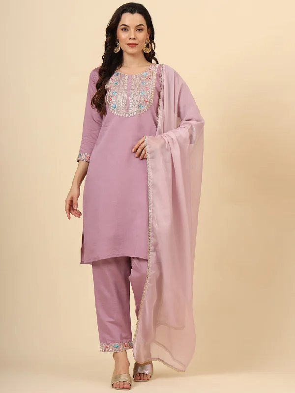 Purple Designer Readymade Pant Suit With Designer Embroidery Work Fashionable Work Pants