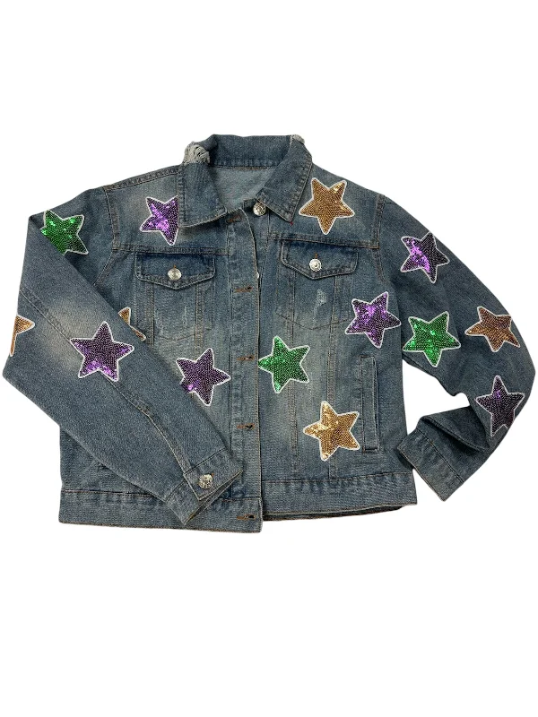 Jean Jacket with PGG Stars Print Jacket Jacquard Jacket Embroidered Jacket