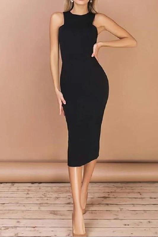 Black Sleeveless Bodycon Cocktail Party Dress Tunics Short Trendy