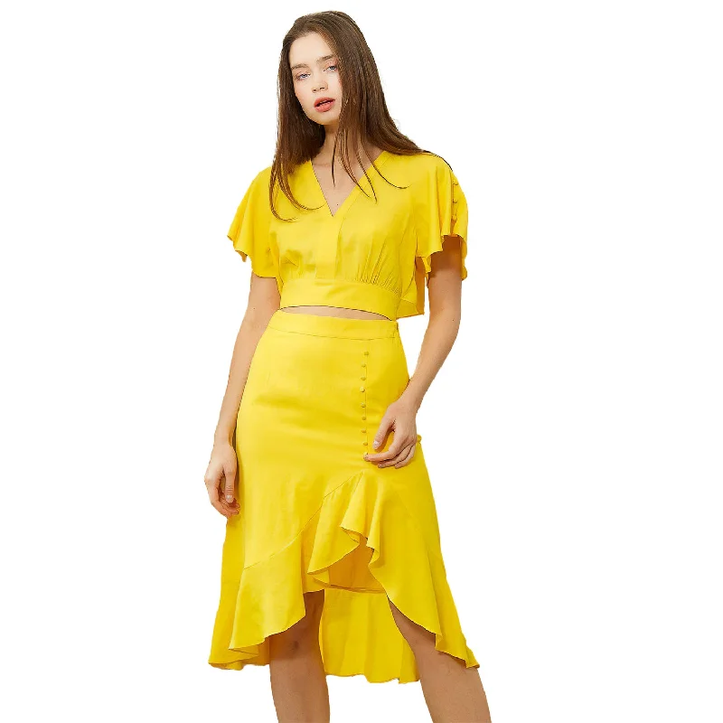 Women's Asymmetrical Hem Button Front Skirt linen skirt natural