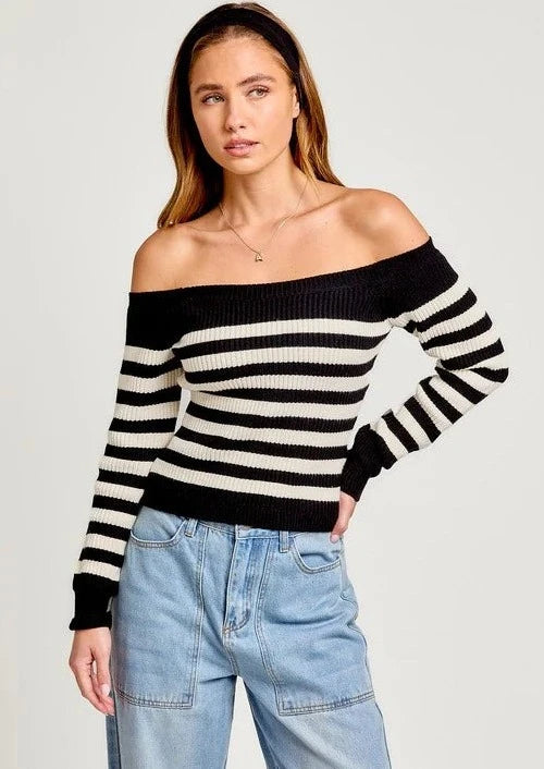 off shoulder stripe sweater Wool Fabric Cashmere Fabric Tweed Fabric