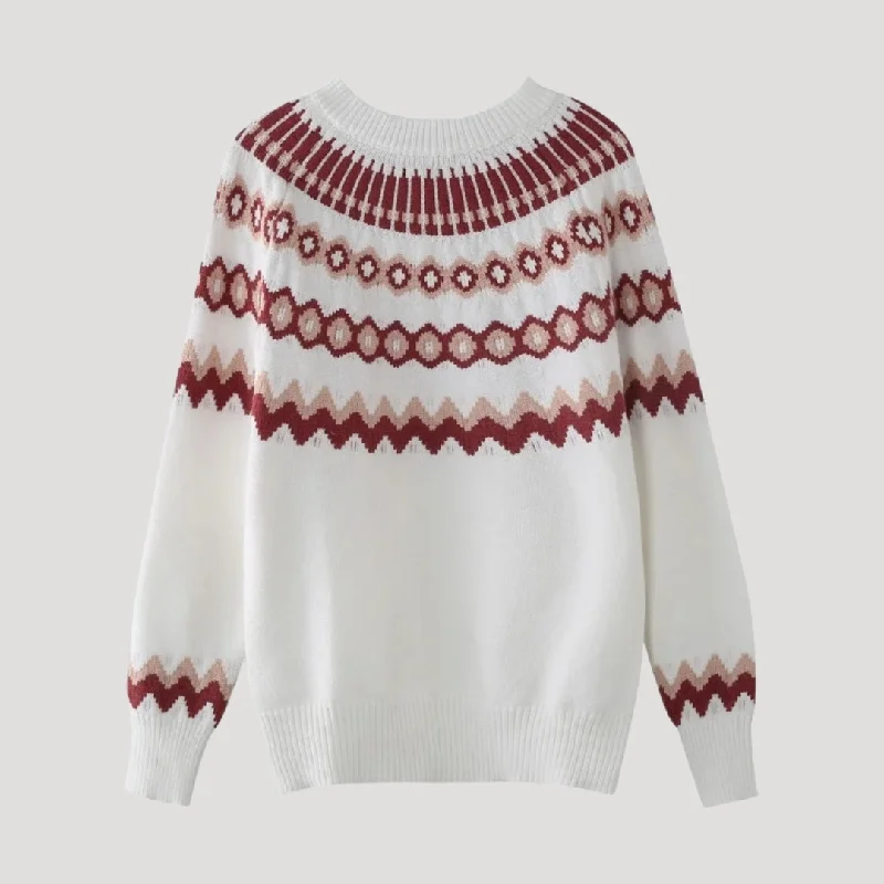 Cozy patterned winter sweater Notch Collar Peter Pan Collar Cowl Neck