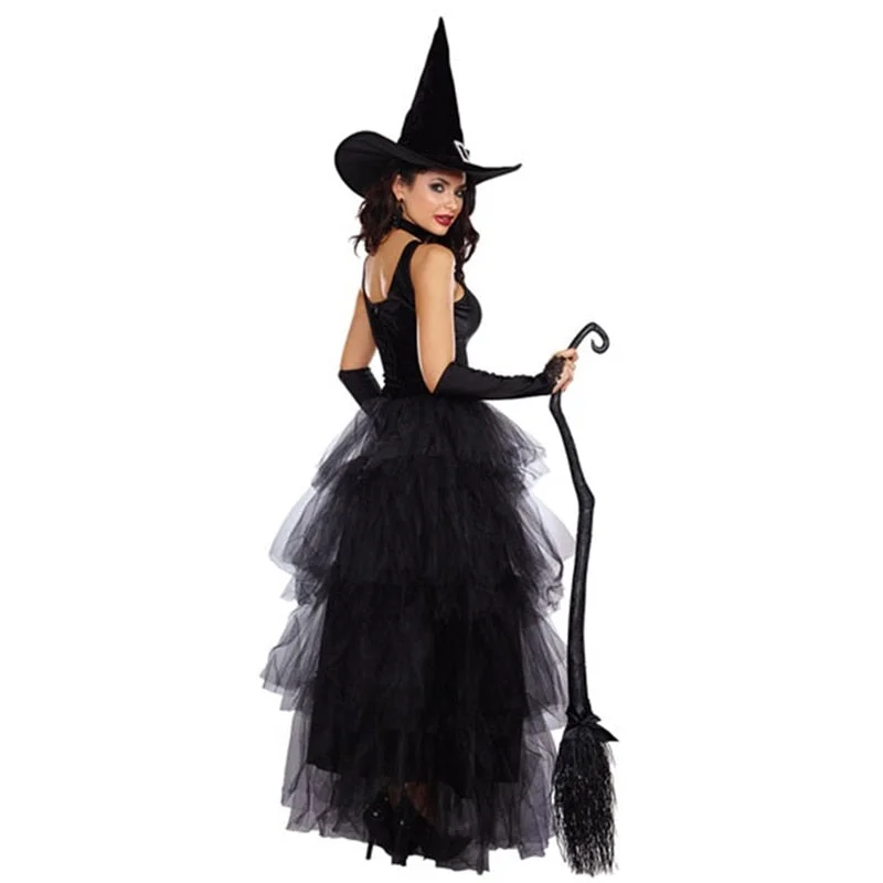Lizakosht Adult Halloween Witch Sexy Sleeveless Costumes Black for Women Fantasy Witch Role Cosplay Carnival Party Dress Performance Skirt Tunics Luxurious premium