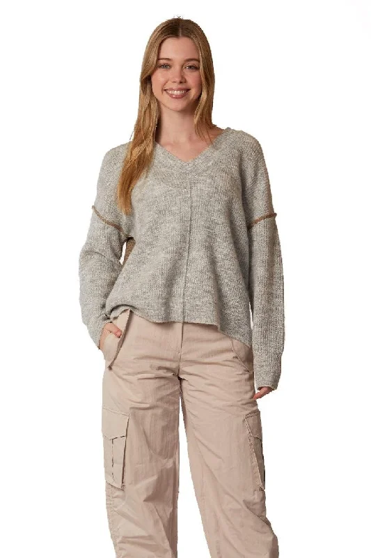 v neck layer sweater Mesh Blend Leather Blend Suede Blend