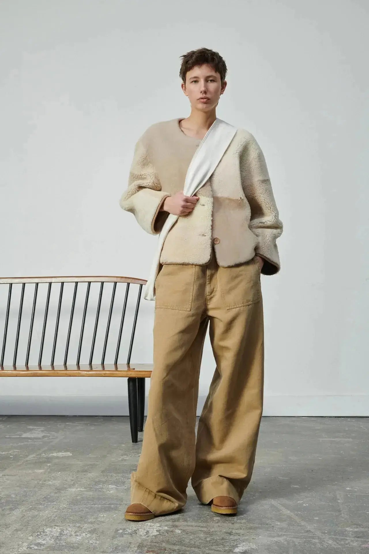 Woori Jacket Ecru/Beige Notch Collar Peter Pan Collar Cowl Neck