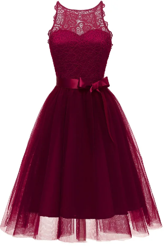 Burgundy Sleeveless Cut Out A-line Party Dress Tunics Running lightweight