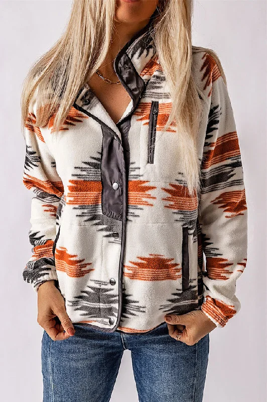 Aztec Snap Button Fleece Jacket Insulated Jacket Fitted Jacket Loose Jacket