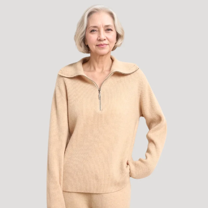 Half-zip knit sweater Chenille Fabric Brocade Fabric Lace Fabric