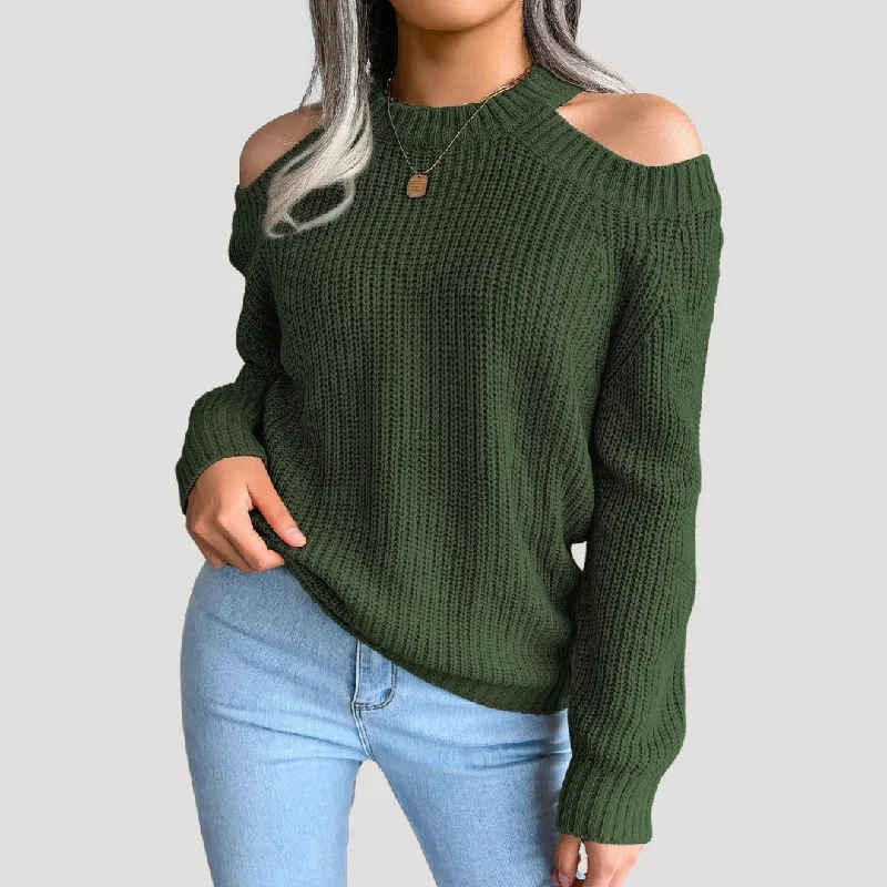 Cold-shoulder knit sweater Spandex Blend Rayon Blend Denim Blend