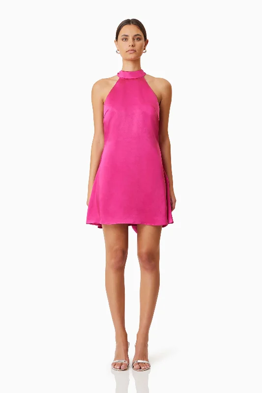 Aria Backless Satin Party Dress in Pink Tunics Fashionable trendy