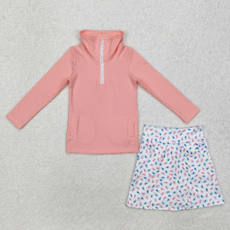 GLD0984 Yoga outfit Orange Pink stand-up zipper top with pocket colored dot skirts culottes Baby girls boutique outfit RTS 202501 cashmere skirt soft