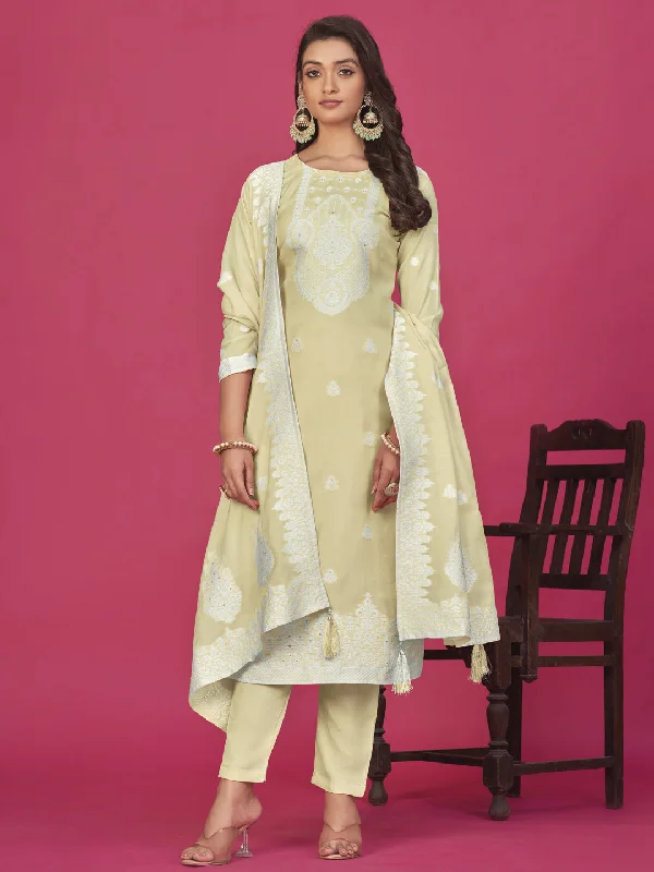 Beige Organza Pant Suit With Wevon Designer Baadla Work Casual Drawstring Pants